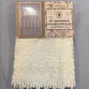 Oliva White 3PC Embroidered Kitchen Curtain